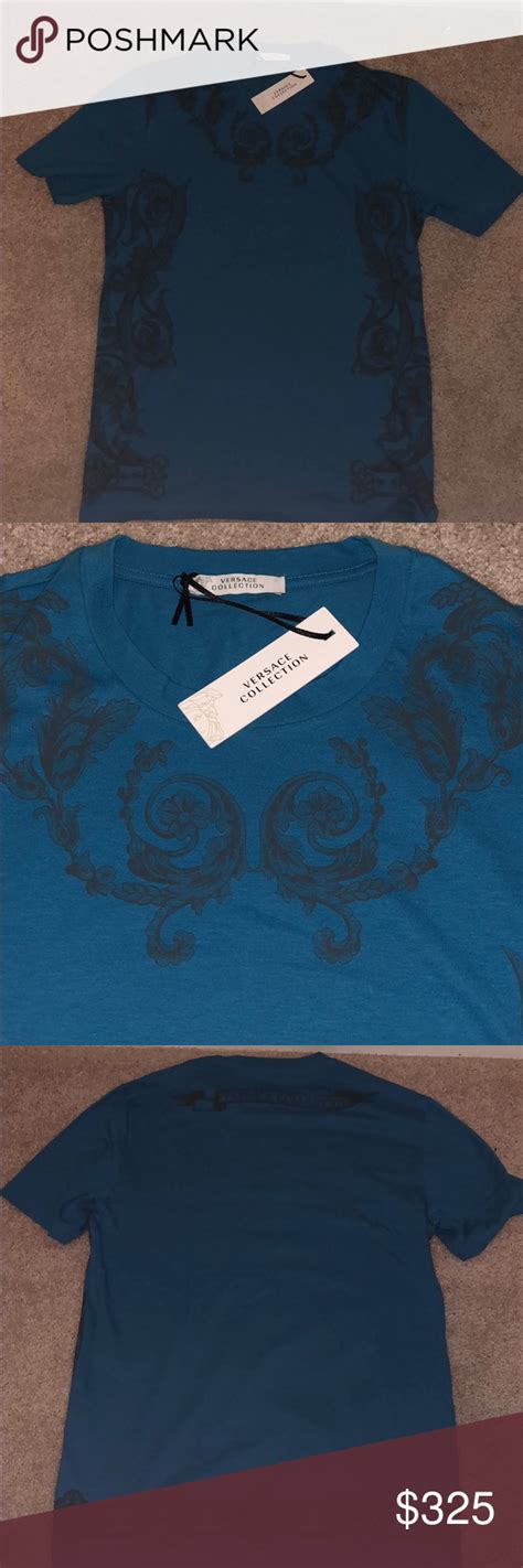 versace collection man t-shirt girocollo blue and white|Men's Designer Polos & Luxury T.